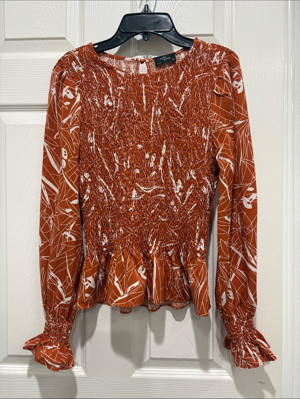 Rust Floral Smocked Peplum Blouse - Unknown Brand